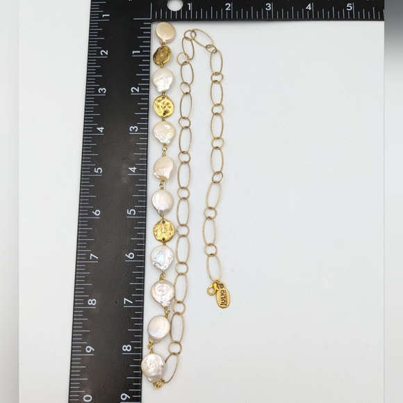 JULIO Coin Pearl Necklace Gold Tone Retired Freshwater Pearl 24 inch long Signed - Picture 15 of 15